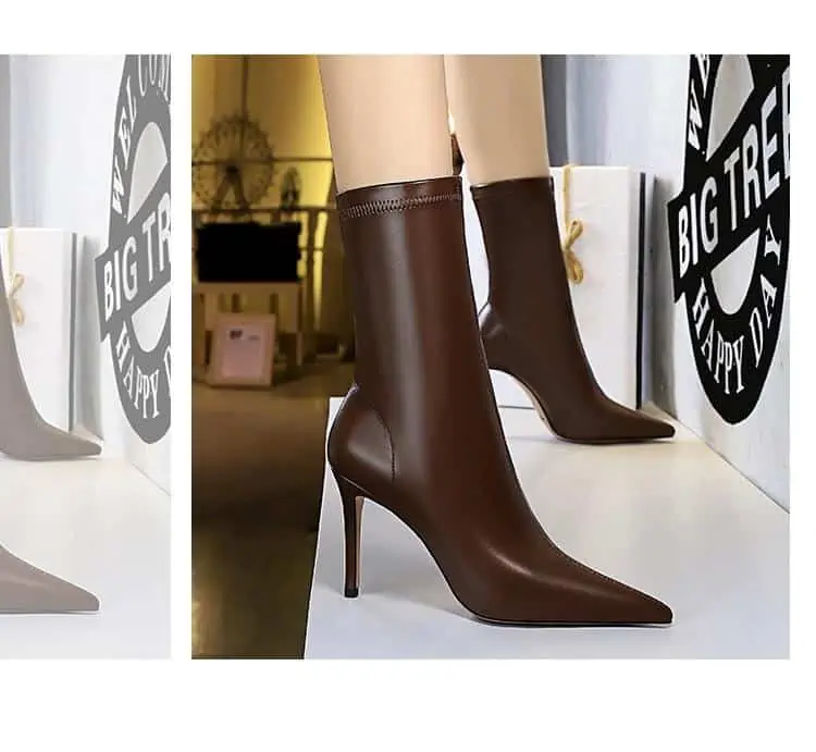 BIGTREE-Botas de cuero para mujer, botines de tacón alto, botas cortas para Otoño e Invierno