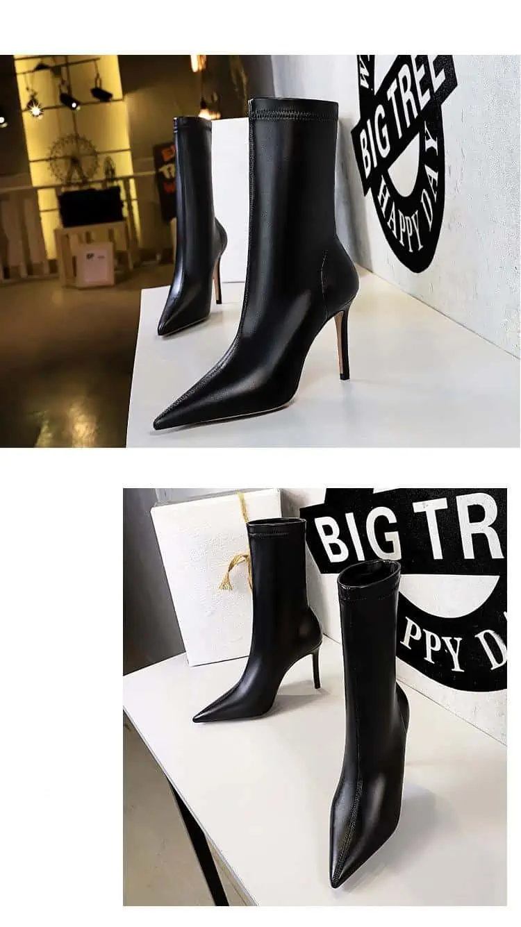 BIGTREE-Botas de cuero para mujer, botines de tacón alto, botas cortas para Otoño e Invierno