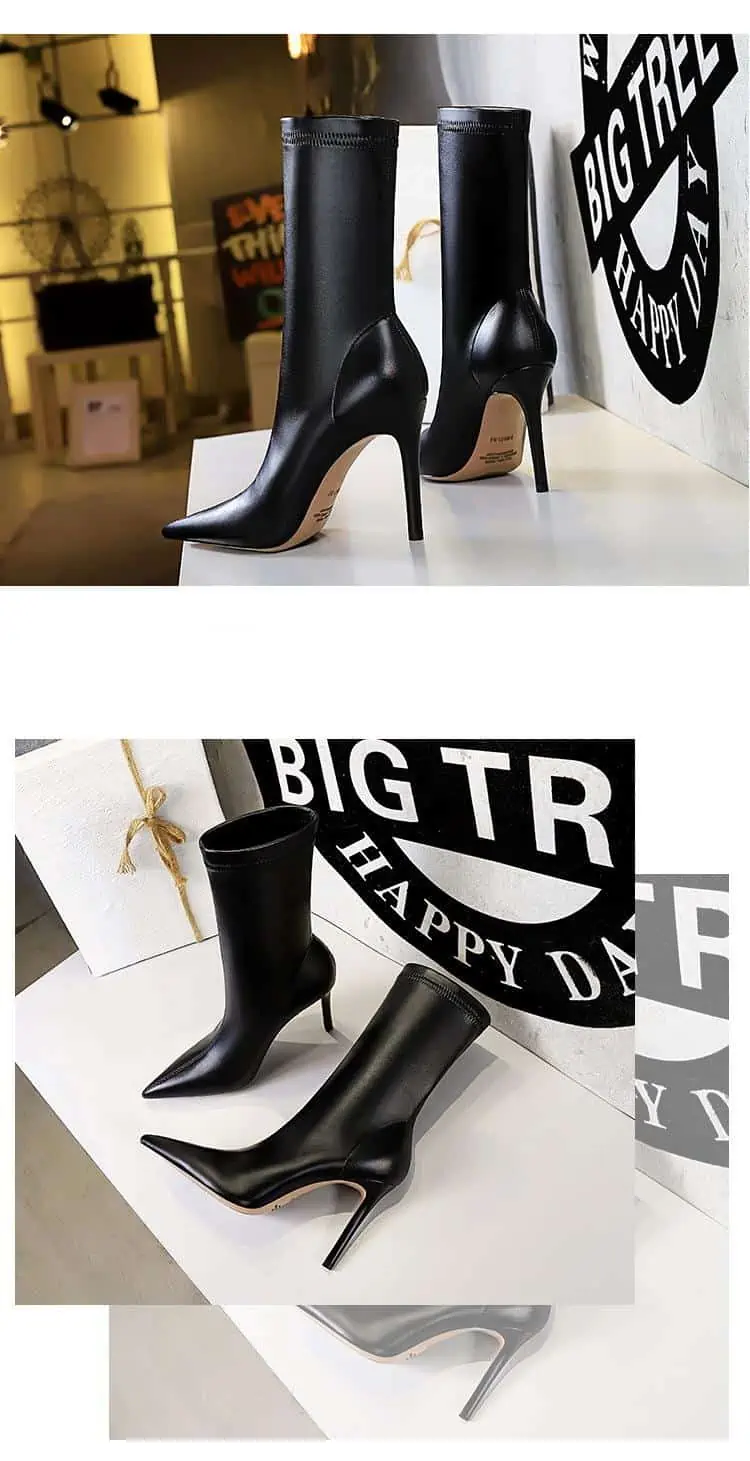 BIGTREE-Botas de cuero para mujer, botines de tacón alto, botas cortas para Otoño e Invierno