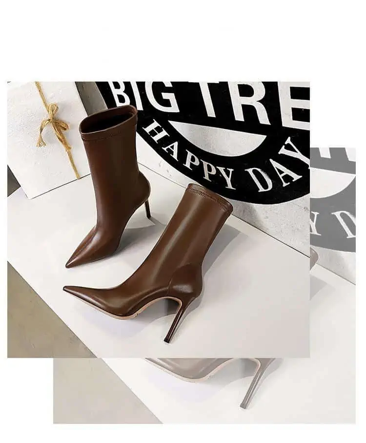 BIGTREE-Botas de cuero para mujer, botines de tacón alto, botas cortas para Otoño e Invierno