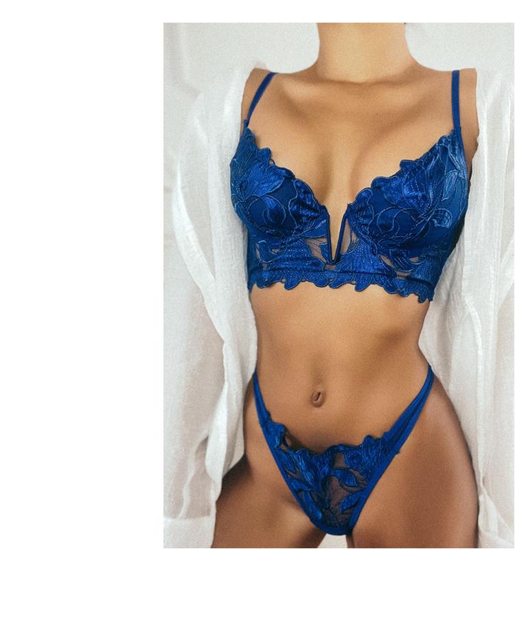 CINOON-Conjunto de lencería con bordado de encaje francés para mujer, conjunto de ropa interior, Bralette fino de realce, sujetador con escote en V profundo y bragas